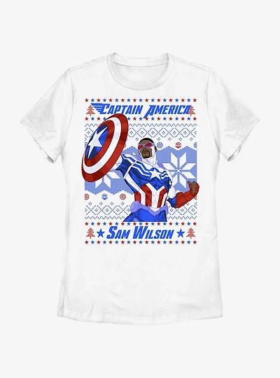 Marvel Captain America Sam Wilson Ugly Christmas Womens T-Shirt