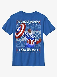 Marvel Captain America Sam Wilson Ugly Christmas Youth T-Shirt