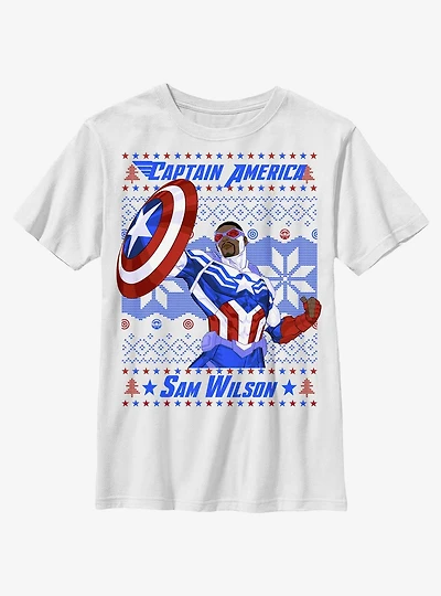Marvel Captain America Sam Wilson Ugly Christmas Youth T-Shirt