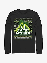 Marvel She-Hulk Season's Greetings Ugly Christmas Long-Sleeve T-Shirt