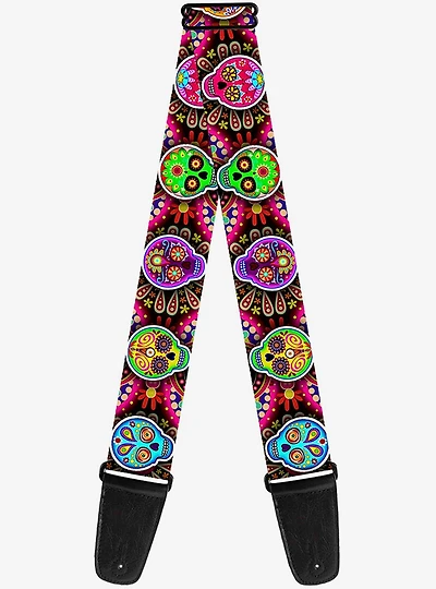 Six Sugar Skulls Multi Color Guitar Strap