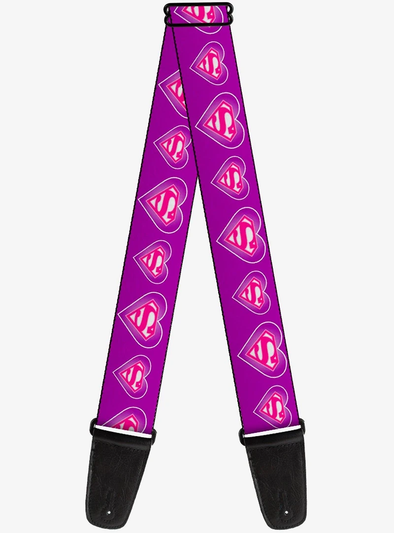 DC Comics Superman Logo In Heart Purple White Pink Guitar Strap