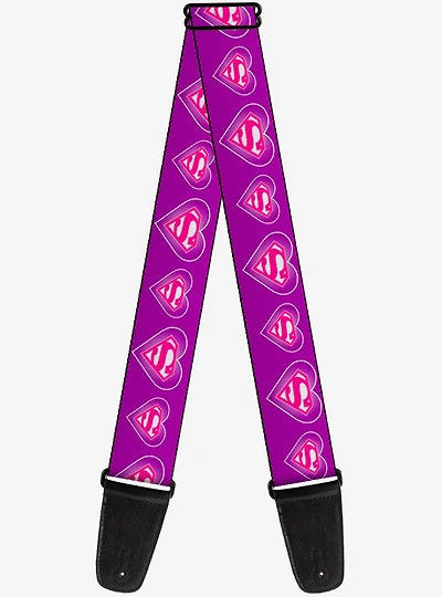 DC Comics Superman Logo In Heart Purple White Pink Guitar Strap