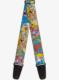 Tom and Jerry Faces Stacked Scene Panels Guitar Strap