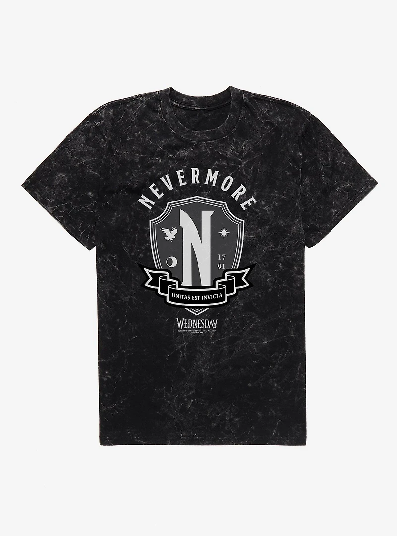 Wednesday Nevermore Academy Emblem Mineral Wash T-Shirt