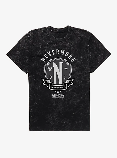 Wednesday Nevermore Academy Emblem Mineral Wash T-Shirt