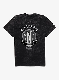 Wednesday Nevermore Academy Emblem Mineral Wash T-Shirt
