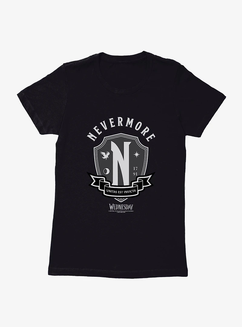 Wednesday Nevermore Academy Emblem Womens T-Shirt