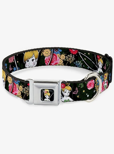 Disney Tinker Bell Sleeping Floral Collage Seatbelt Buckle Dog Collar