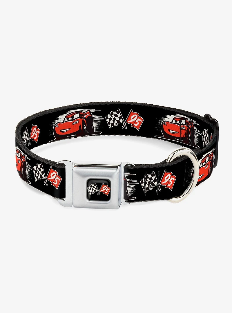 Disney Pixar Cars 3 Lightning Mcqueen Caricature Race Flag Seatbelt Buckle Dog Collar