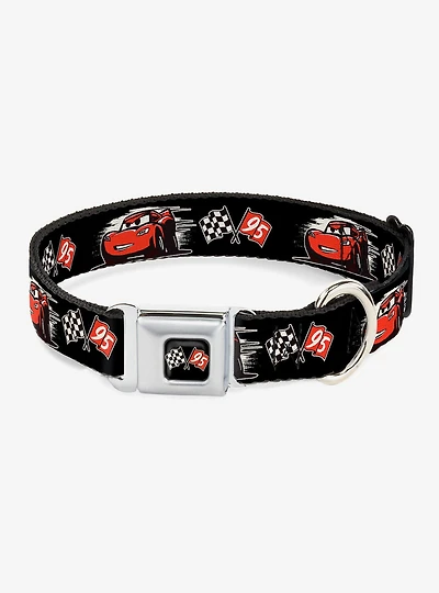 Disney Pixar Cars 3 Lightning Mcqueen Caricature Race Flag Seatbelt Buckle Dog Collar