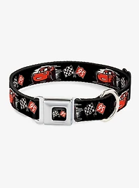 Disney Pixar Cars 3 Lightning Mcqueen Caricature Race Flag Seatbelt Buckle Dog Collar
