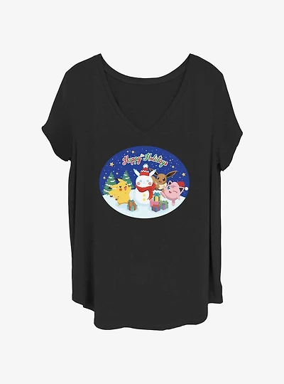 Pokemon Happy Holidays Pikachu, Eevee, & Jigglypuff Girls T-Shirt Plus Size