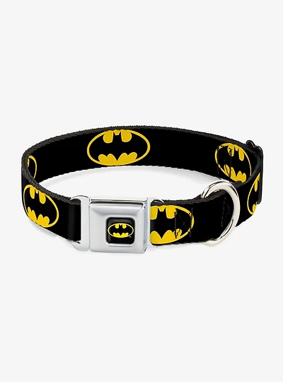 DC Comics Justice League Batman Shield Black Yellow Seatbelt Buckle Pet Collar