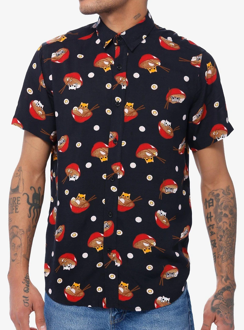 Kitty Ramen Woven Button-Up