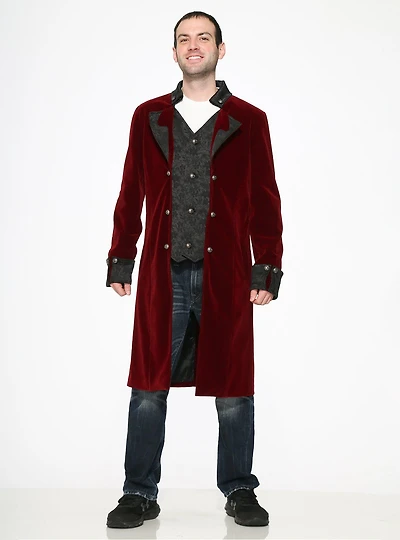Burgundy Velvet Mens Coat