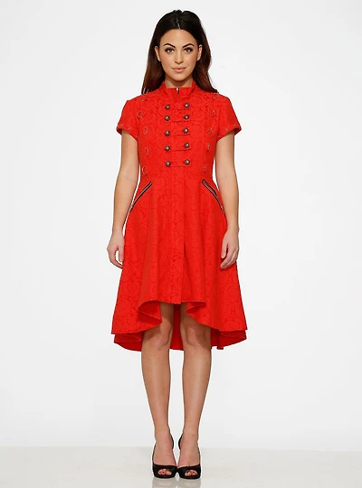 Red Jacquard HiLo Dress