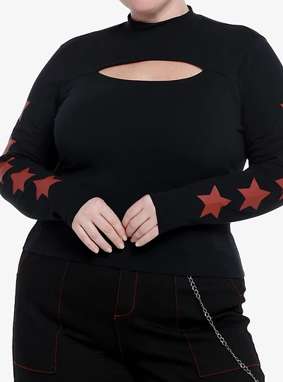 Social Collision Red Stars Cutout Girls Long-Sleeve T-Shirt Plus Size