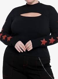 Social Collision Red Stars Cutout Girls Long-Sleeve T-Shirt Plus Size
