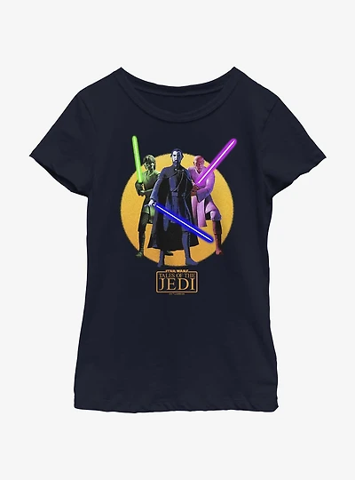 Star Wars: Tales of the Jedi Count Dooku, Qui-Gon Jinn, and Mace Windu Youth Girls T-Shirt