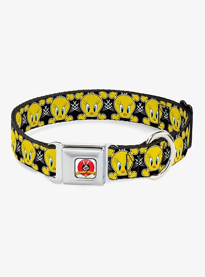 Looney Tunes Tweety Bird Crossbones Seatbelt Buckle Dog Collar