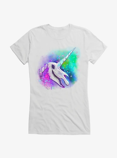 Cosmic Rainbow Unicorn Skull Girls T-Shirt by Rose Catherine Khan