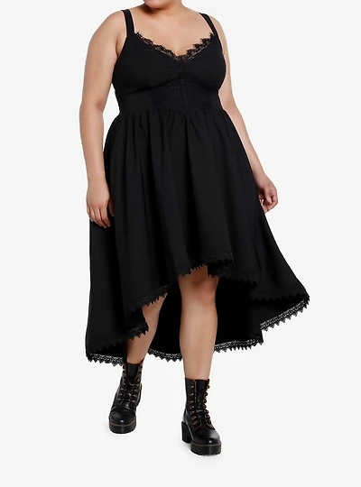 Thorn & Fable Black Lace Cross Hi-Low Dress Plus Size