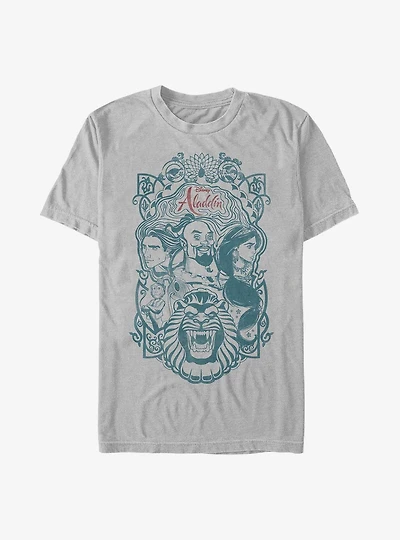 Disney Aladdin Live Action Genie, Aladdin, and Jasmine Nouveau Style Poster T-Shirt