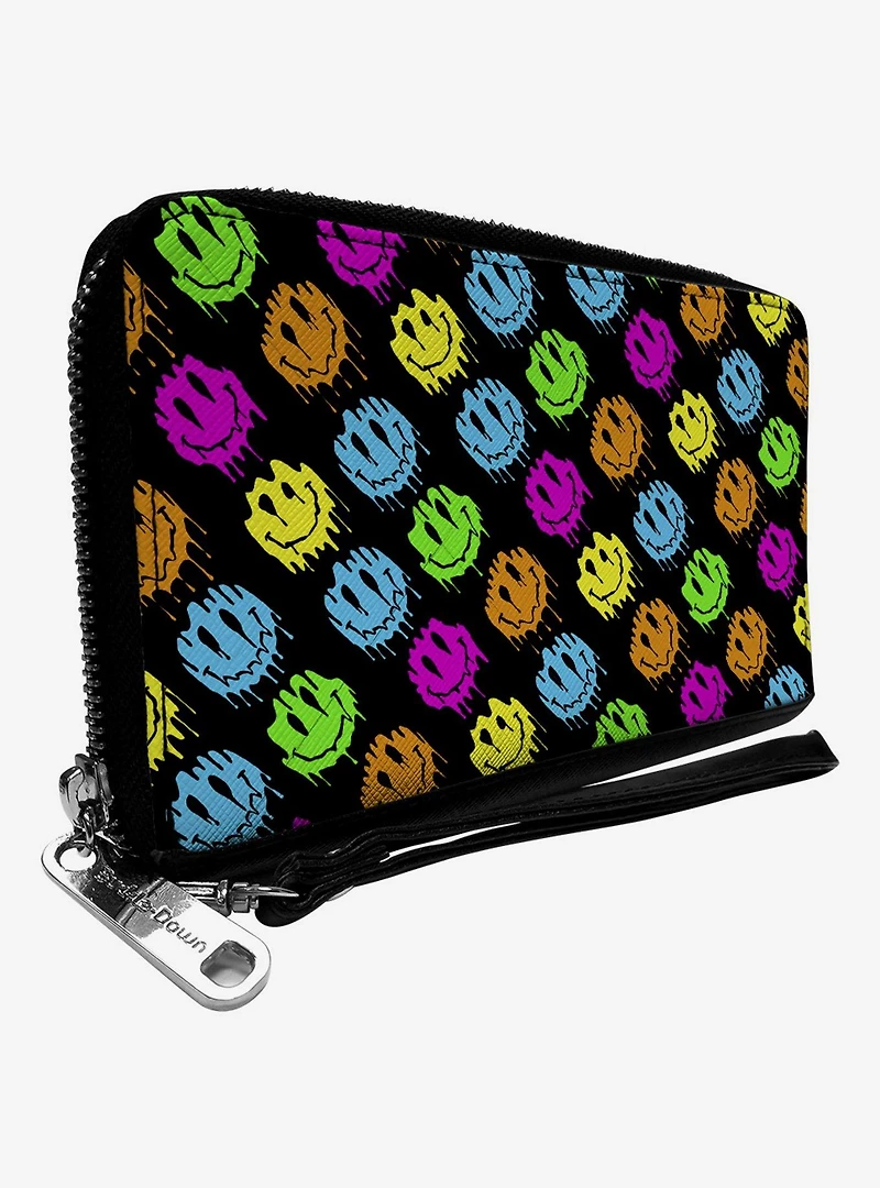 Smiley Faces Melted Mini Repeat Angle Zip Around Wallet