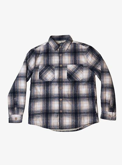 Cream And Blue Sherpa Lined Flannel Shacket