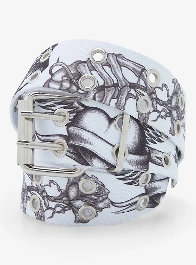 White Tattoo Art Canvas Belt