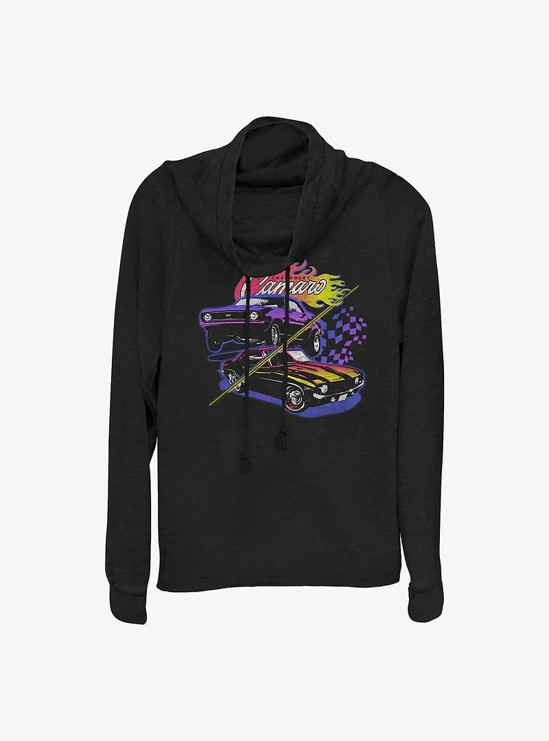 General Motors Chevrolet Camaro Racing Flag Long-Sleeve Cowl Neck Girls T-Shirt