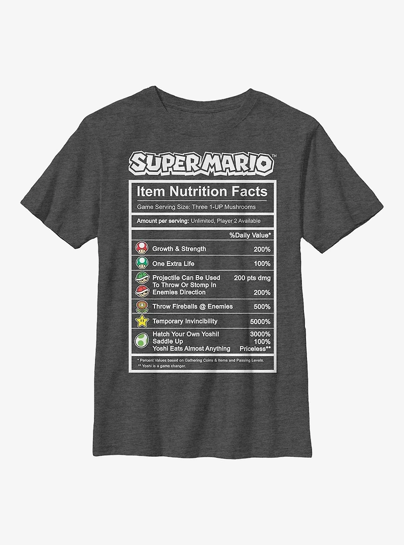 Nintendo Mario Nutrition Facts Youth T-Shirt