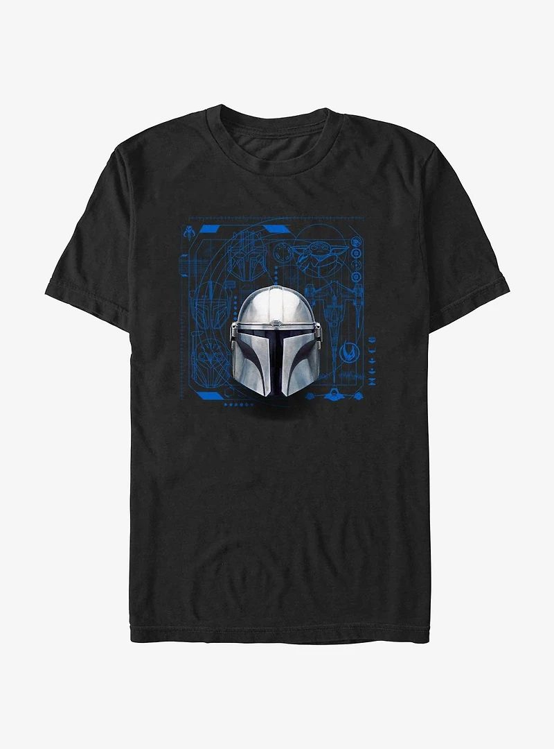 Star Wars The Mandalorian Mando Helmet Schematic T-Shirt