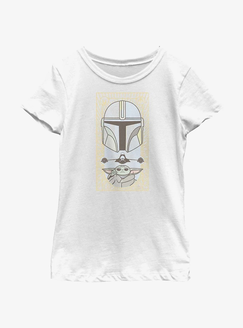 Star Wars The Mandalorian Grogu & Mando Clan Mudhorn Card Youth Girls T-Shirt