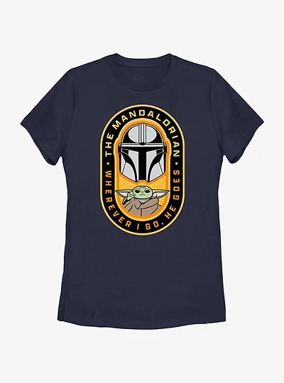 Star Wars The Mandalorian Where I Go, He Goes Badge Womens T-Shirt