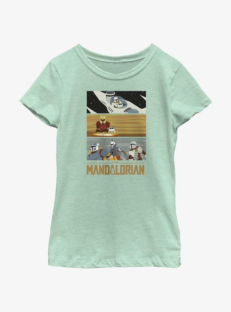 Star Wars The Mandalorian Grogu & Mando Scene Panels Youth Girls T-Shirt