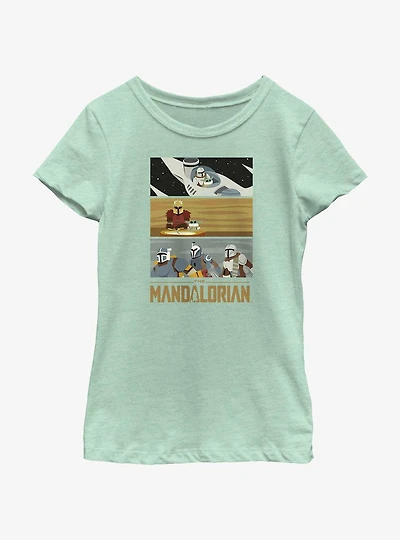 Star Wars The Mandalorian Grogu & Mando Scene Panels Youth Girls T-Shirt