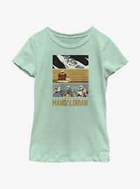 Star Wars The Mandalorian Grogu & Mando Scene Panels Youth Girls T-Shirt