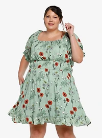 Disney Peter Pan Tinker Bell Floral Allover Print Plus Smock Dress - BoxLunch Exclusive
