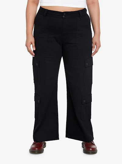 Black Double Pocket Cargo Pants Plus