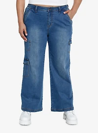 Blue Denim Cargo Pants Plus