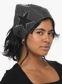 Black Distressed Star Denim Hair Scarf