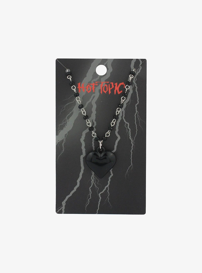 Social Collision Black Bubble Heart Beaded Chain Necklace