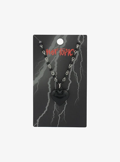 Social Collision Black Bubble Heart Beaded Chain Necklace