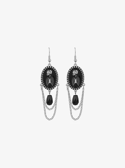Social Collision Skeleton Cameo Chain Earrings