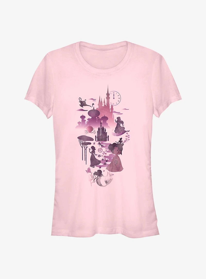 Disney Princesses And Castles Silhouttes Girls T-Shirt