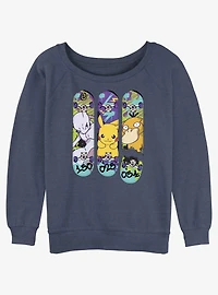 Pokemon Mewtwo, Pikachu, and Psyduck Skateboard Deck Art Slouchy Sweatshirt