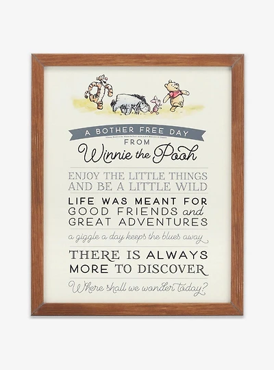 Disney Winnie The Pooh Bother Free Day Framed Wood Wall Decor