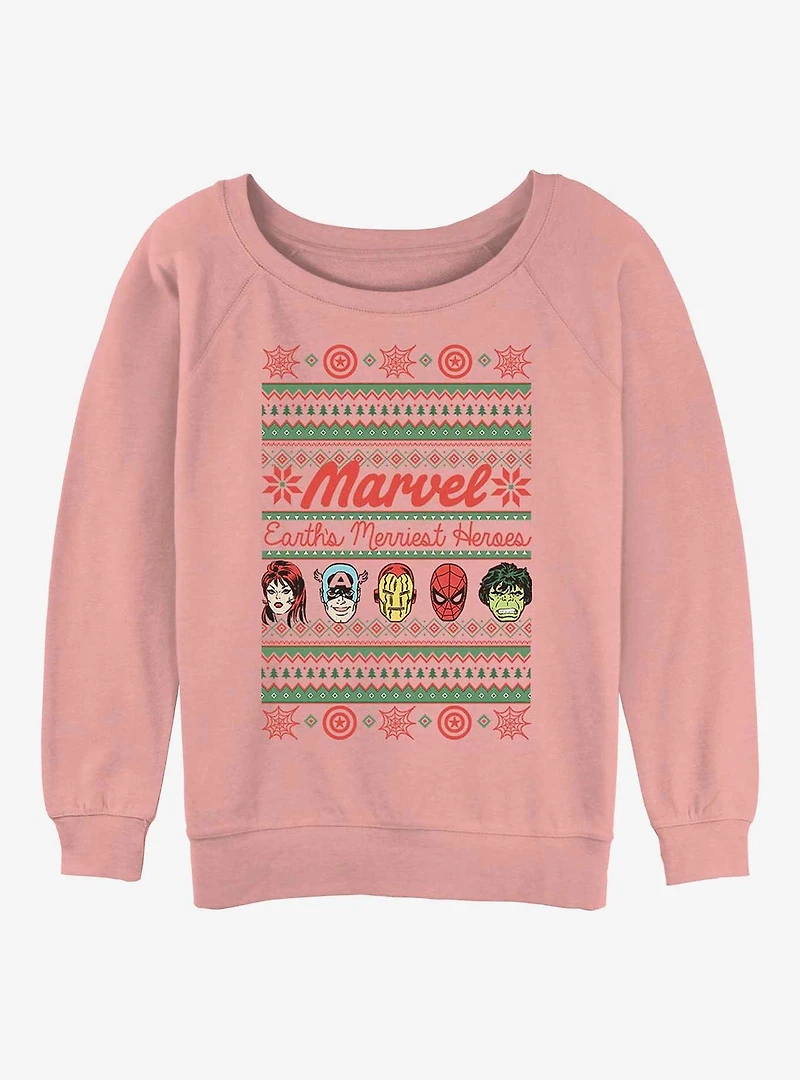 Marvel Avengers Merriest Heroes Ugly Christmas Womens Slouchy Sweatshirt